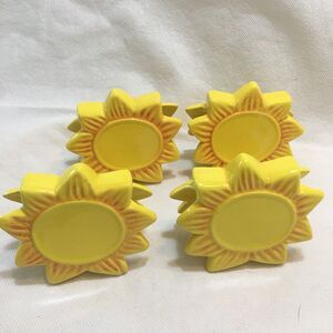 Set Of 4 Yellow Sunflower Ceramic Napkin Holders Rings Name Place